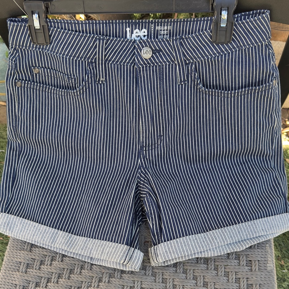 Lee Women's Navy Striped Jean Shorts
